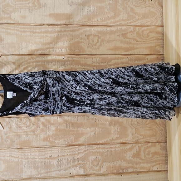 Suzi Chin Silk Black White Abstract Print Sleeveless Faux Wrap Dress Siz… - Picture 1 of 9